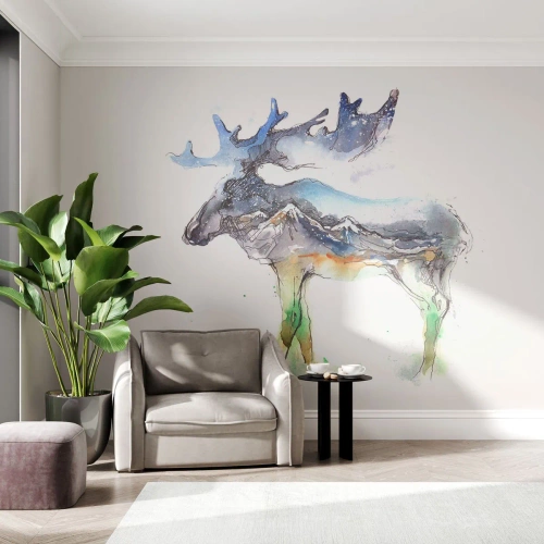Photo Wallpaper Premium Canvas - Hero of a Winter's Tale - Abstraction, Moose, Mountains - 350x256 cm