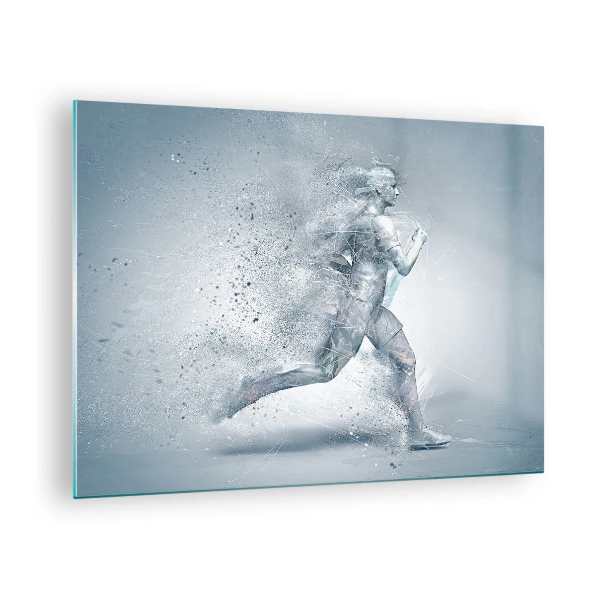 Glass picture - Silhouette of a running figure in an abstract form - 70x50cm - Crystally Clear Energy - Modern wall decoration for the living room and bedroom ARTTOR
