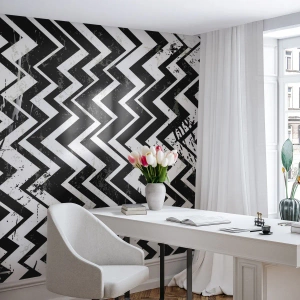 Photo Wallpaper Premium Sand - Zig-White Zag-Black - Abstraction, Piece, Black and white - 350x256 cm