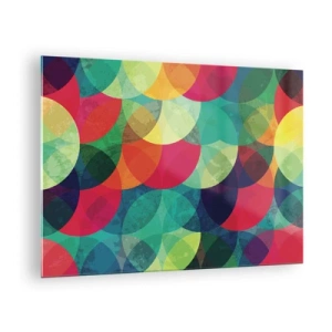 Glass picture - Colorful, overlapping semicircles in an intense color palette - 70x50cm - Into the Rainbow - Modern wall decoration for the living room and bedroom ARTTOR