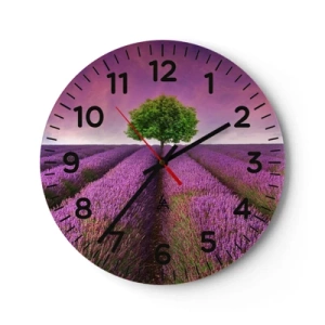 Wall clock - Clock on glass - In the Fields of Lavender - 30x30 cm