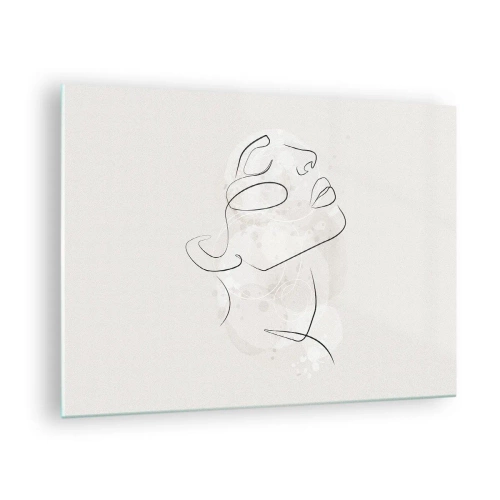 Glass picture - A minimalistic woman's face drawn with one line. - 70x50cm - Outline of Happiness - Modern wall decoration for the living room and bedroom ARTTOR