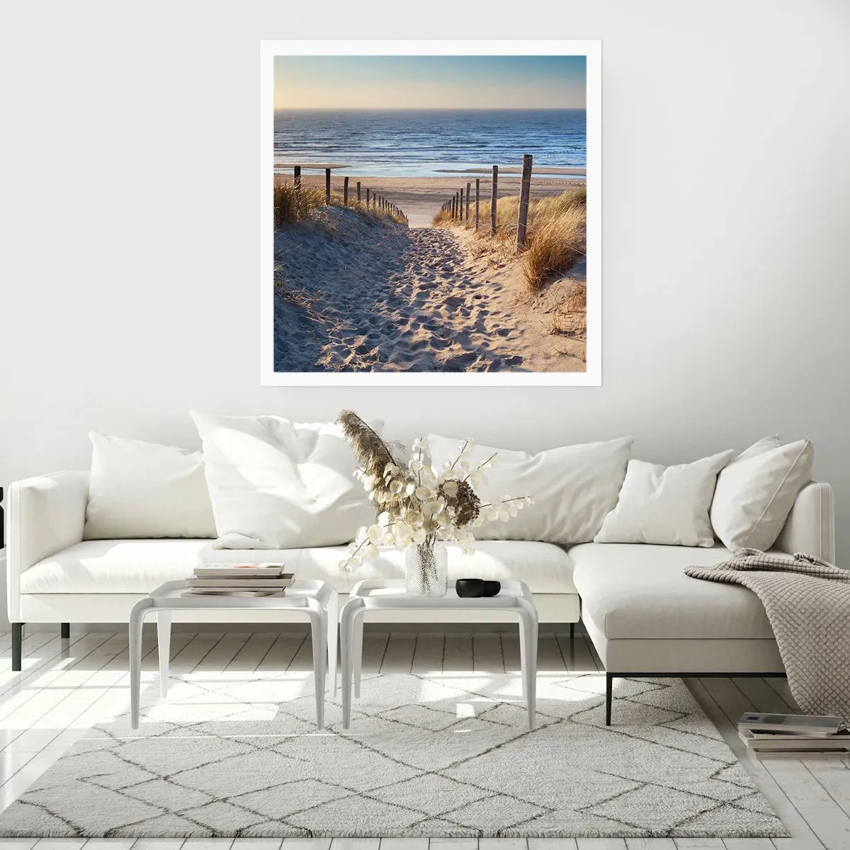 Poster - Sound of the Sea, Singing of the Birds, Wild Beach among Grass - 50x50 cm