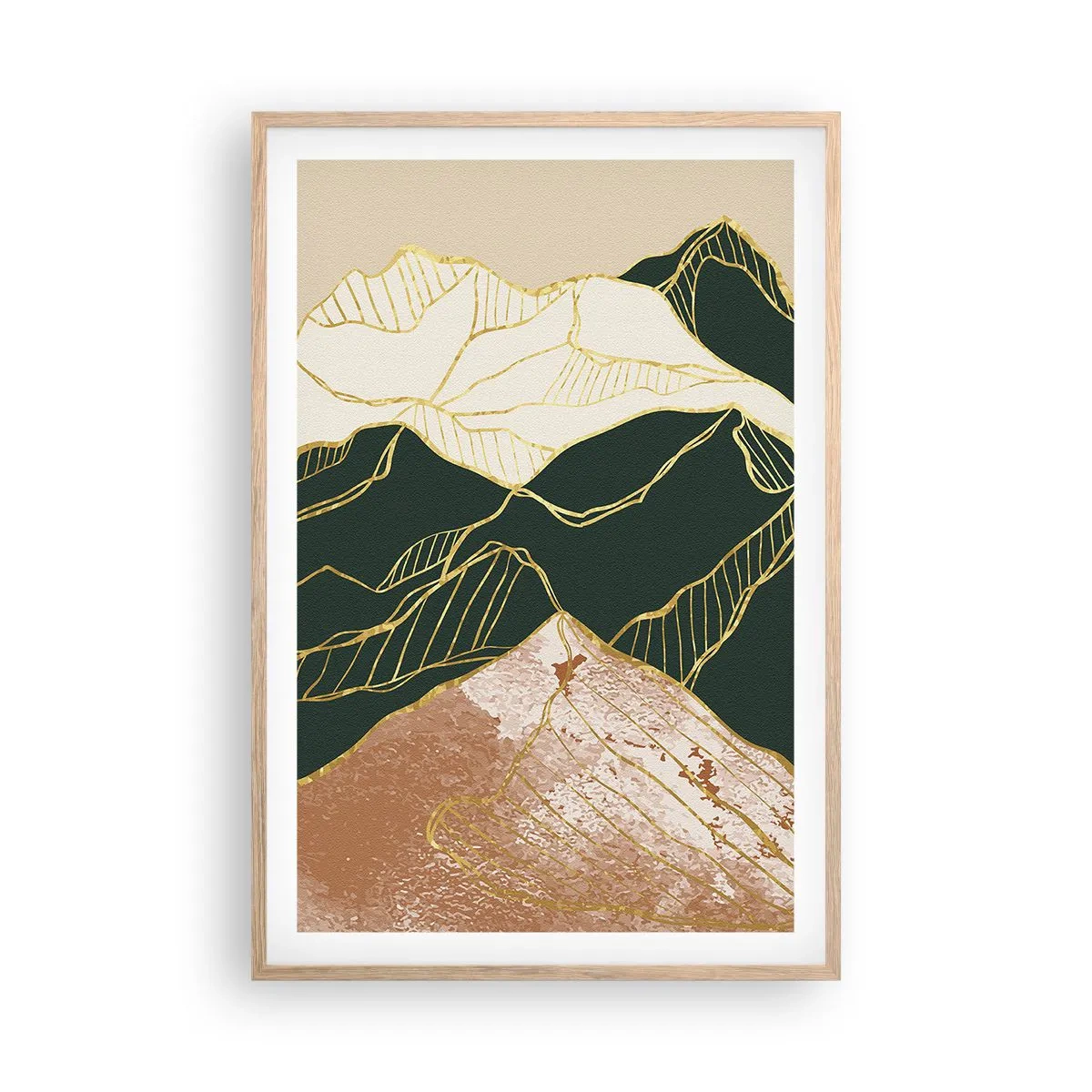 Poster in light oak frame - Golden Peaks - 61x91 cm