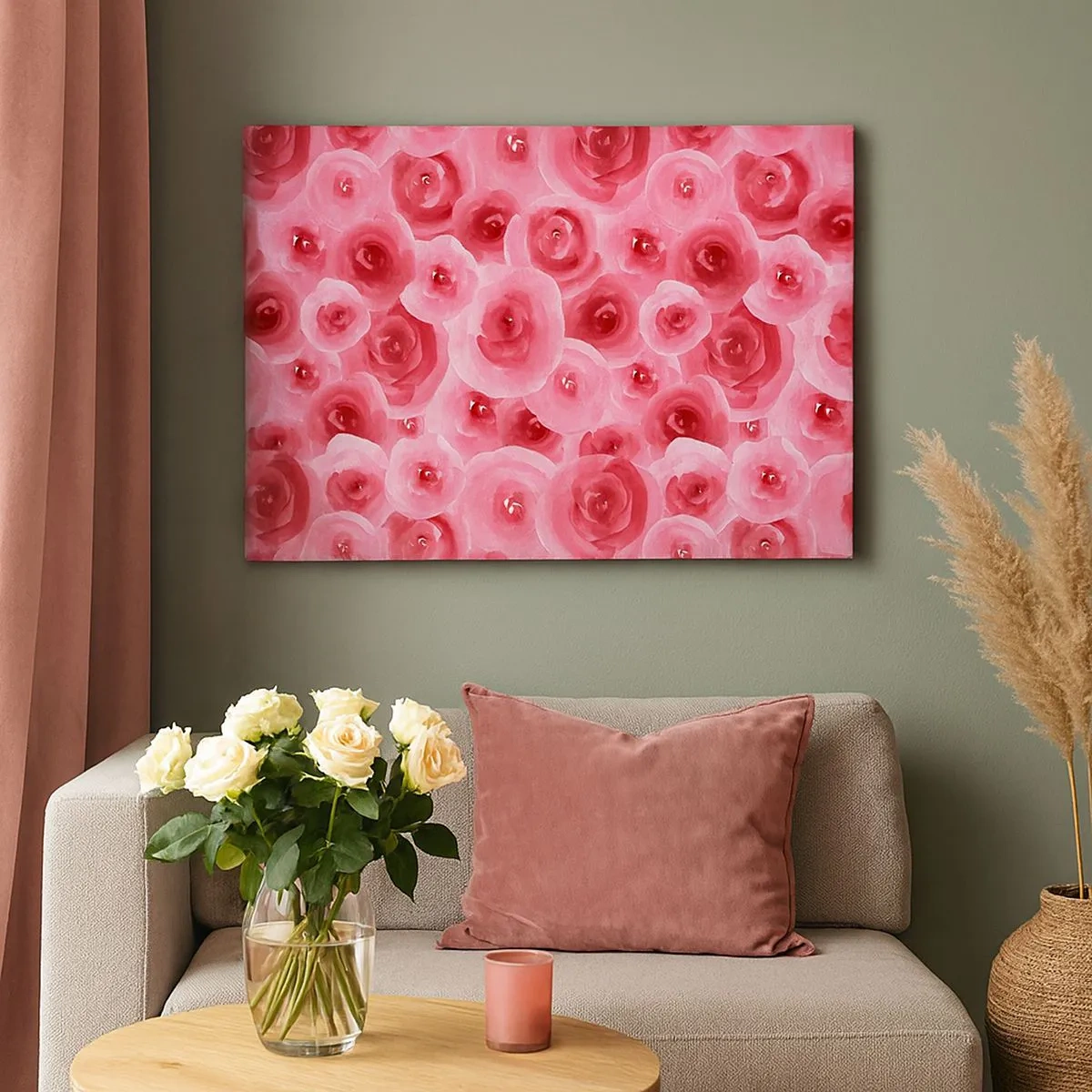 Canvas picture - Delicate roses in pastel shades of pink - 70x50cm - Roses at the Bottom and at the Top - Modern wall decoration for the living room and bedroom ARTTOR