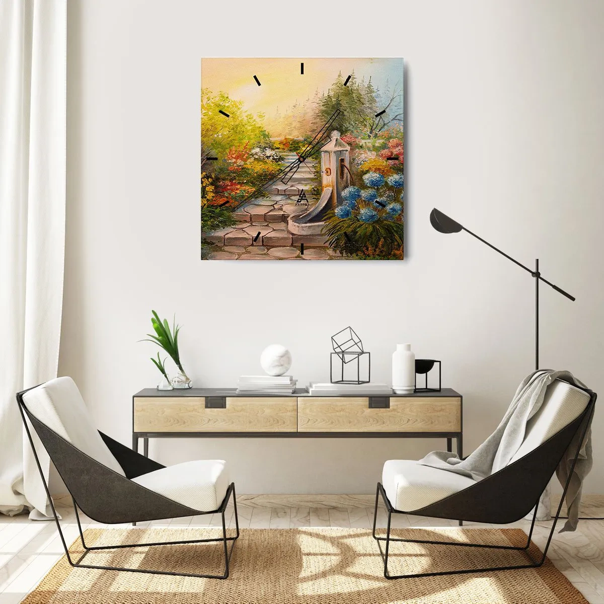 Wall clock - Clock on glass - In Full Bloom - 30x30 cm