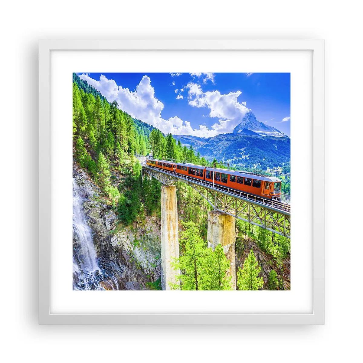 Poster in white frmae - Train Through the Alps - 40x40 cm