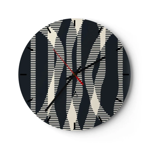 Wall clock - Clock on glass - Black and beige striped pattern with optical effect - 30x30cm - Attempt at Breaking Darkness - Modern wall decoration for the living room, kitchen, and bedroom ARTTOR