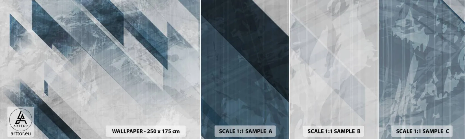 Photo Wallpaper Sample Standard Eco - Spacial Composition - Movement of Greys - Abstraction, Piece, Modern Pattern - 100x30 cm