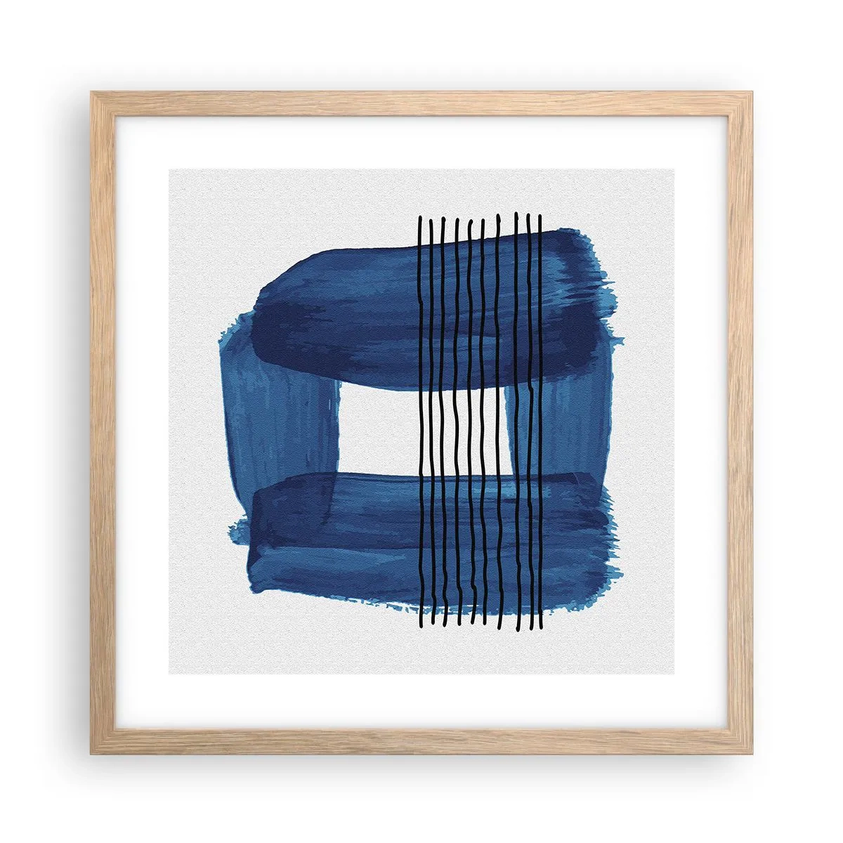 Poster in light oak frame - Blue and Black Composition - 40x40 cm