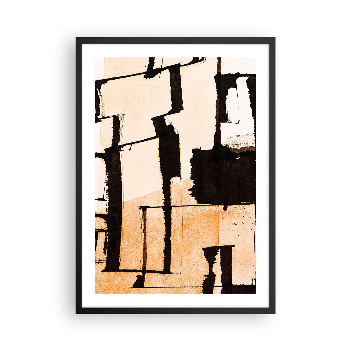 Poster in black frame - An abstract composition of geometric shapes in shades of beige and black. - 50x70cm - Order After All - Modern wall decoration for the living room and bedroom ARTTOR