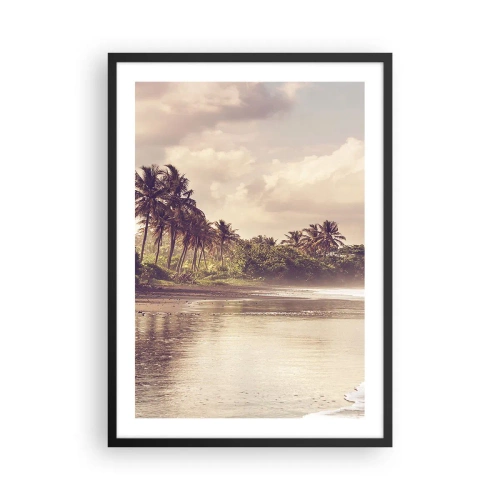 Poster in black frame - Tropical beach at sunset with palm trees - 50x70cm - Caress of the Waves - Modern wall decoration for the living room and bedroom ARTTOR