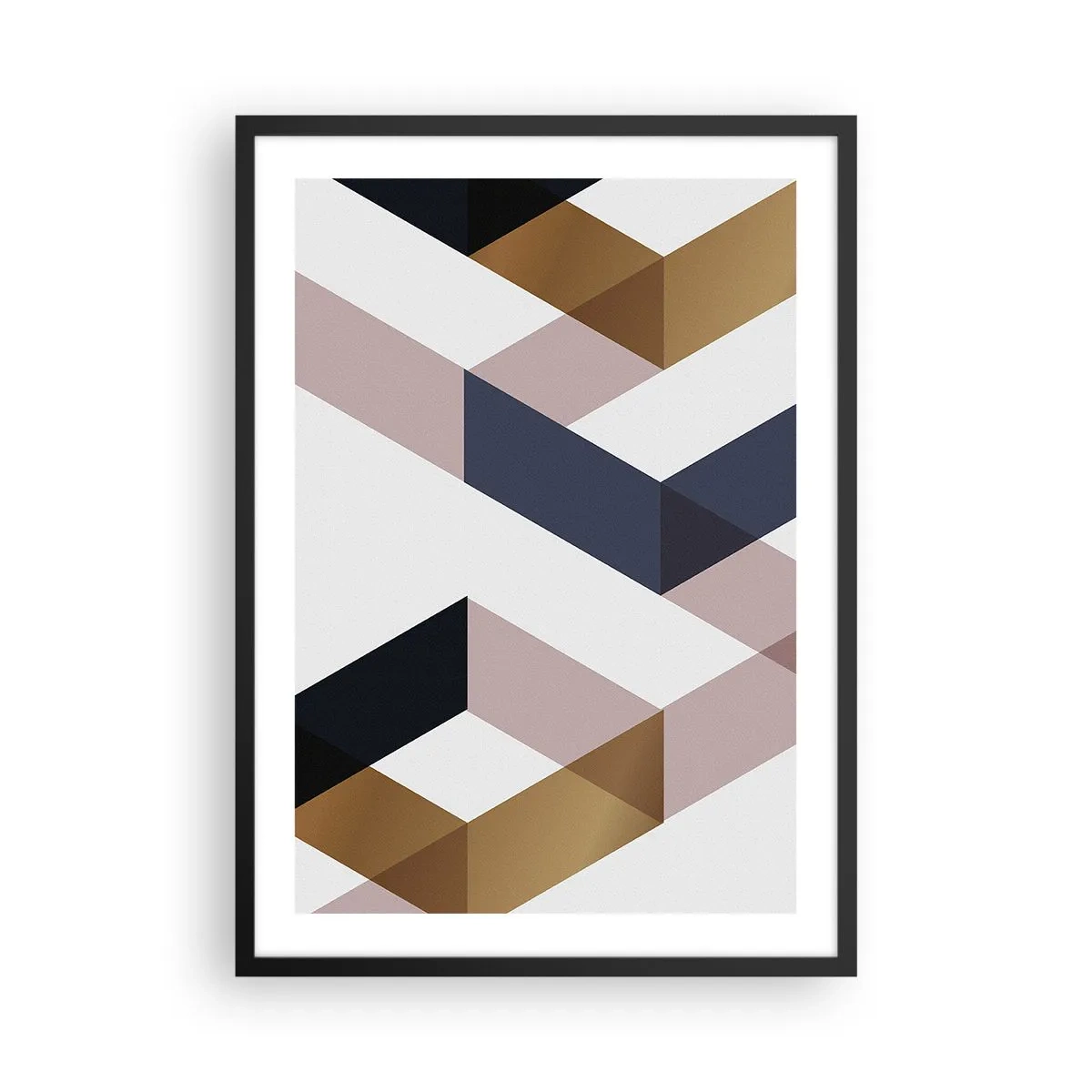 Poster in black frame - Geometric shapes in shades of gold, black and beige - 50x70cm - Planes and Angles - Modern wall decoration for the living room and bedroom ARTTOR
