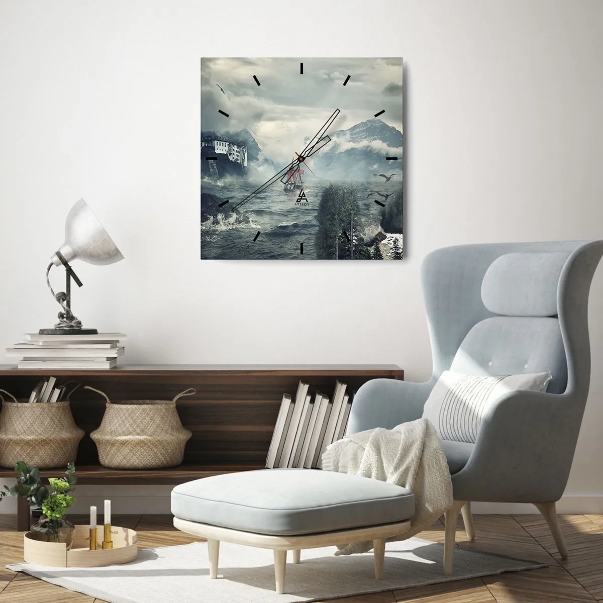 Wall clock - Clock on glass - On Magical Waters - 30x30 cm