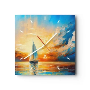 Wall clock - Clock on glass - Sailing in Gold - 40x40 cm