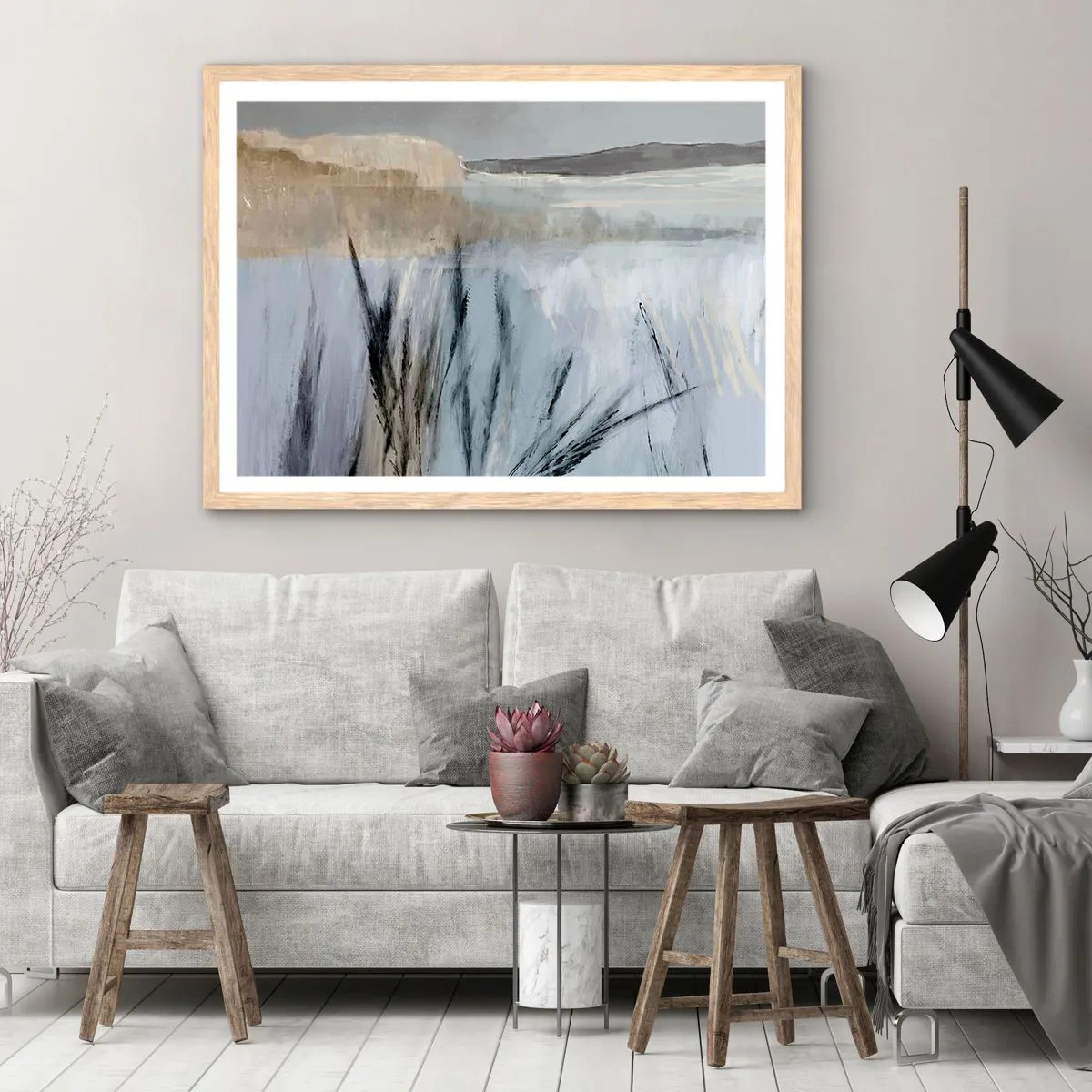 Poster in light oak frame - Winter Fields - 40x30 cm