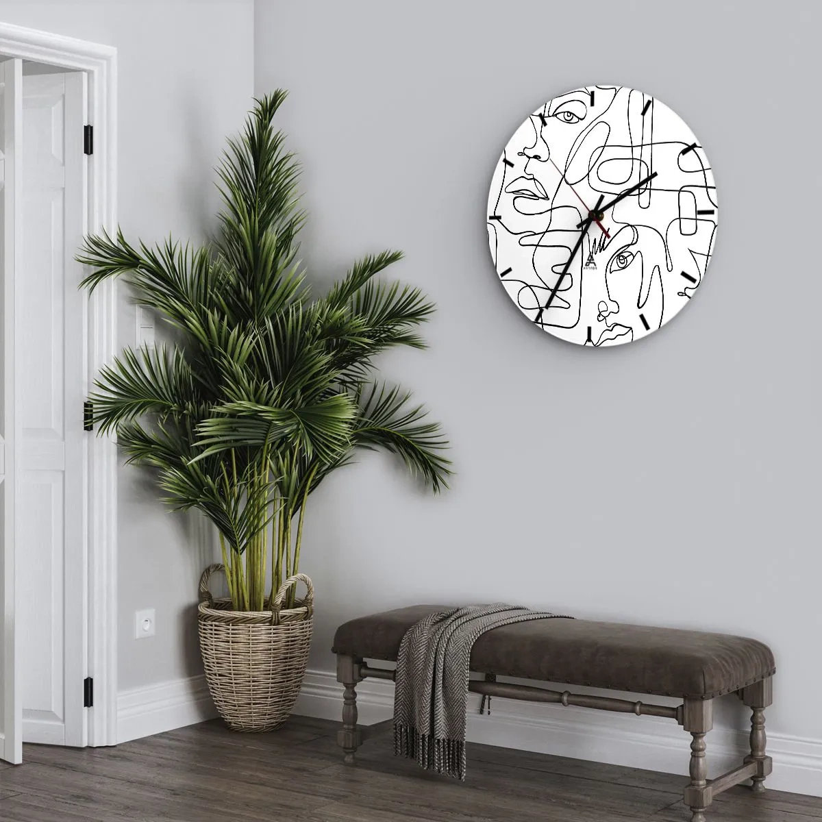 Wall clock - Clock on glass - Minimalist line art face sketches on white background - 30x30cm - Tangled up in Emotions - Modern wall decoration for the living room, kitchen, and bedroom ARTTOR