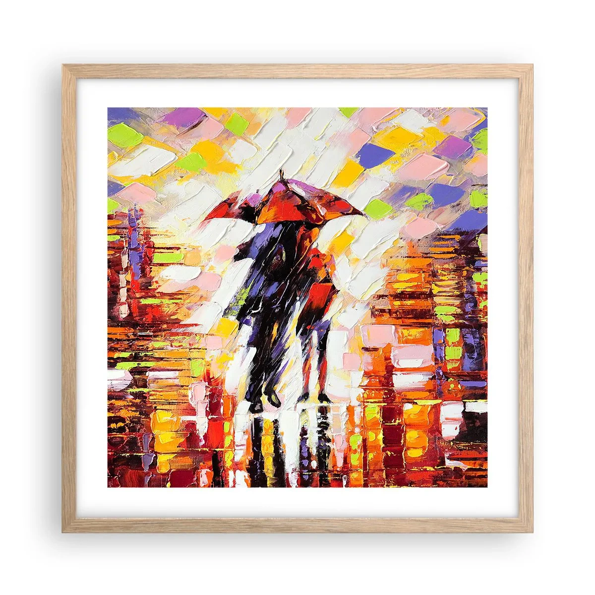 Poster in light oak frame - Together through Night and Rain - 50x50 cm