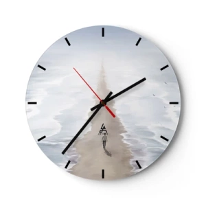 Wall clock - Clock on glass - A figure walking alone through the water on a sandy path towards the horizon. - 30x30cm - Bright Future - Modern wall decoration for the living room, kitchen, and bedroom ARTTOR