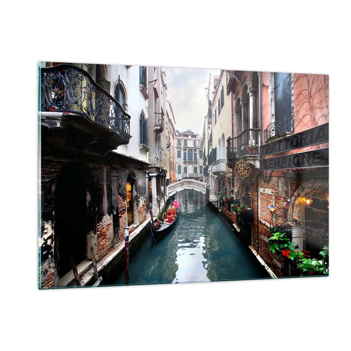 Glass picture - Venetian View with a Gondola and a Bridge - 120x80 cm
