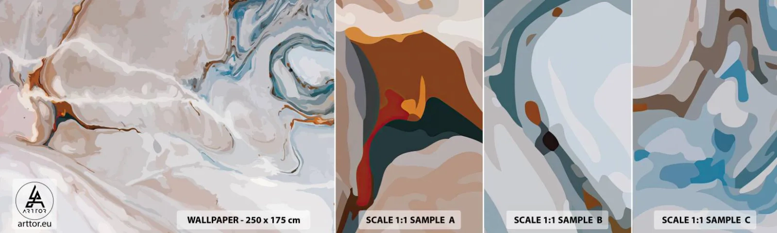 Photo Wallpaper Sample Self-Adhesive Deluxe Sticker - Blue Meanders under White - Abstraction, Piece, Modern Pattern - 100x30 cm