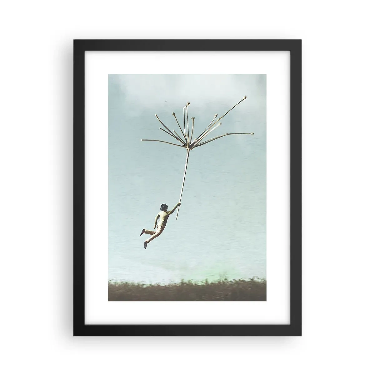 Poster in black frame - Kites, Dandelions, Wind - 30x40 cm