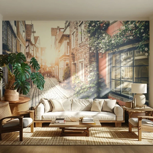 Photo Wallpaper Premium Sand - Rosy Alley in a Pink Glow - City, Netherlands, Architecture - 350x256 cm