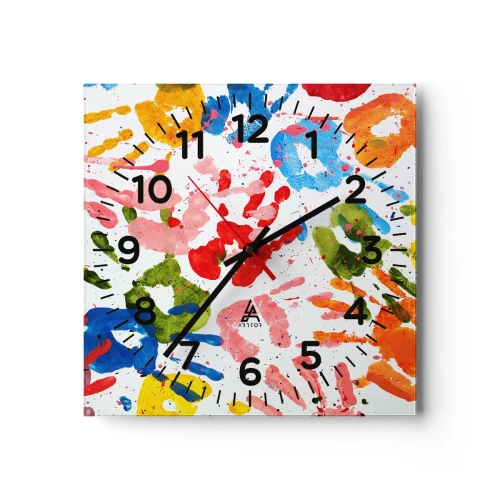 Wall clock - Clock on glass - High Five! - 40x40 cm