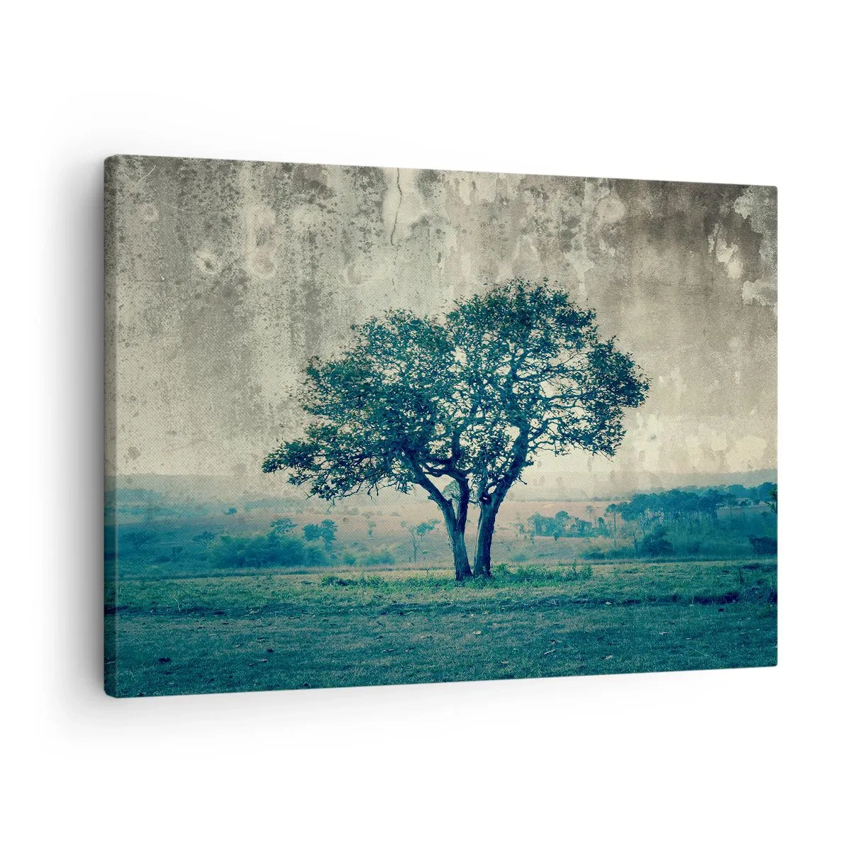 Canvas picture - A lonely tree against a foggy landscape - 70x50cm - Apple Tree in Blue? - Modern wall decoration for the living room and bedroom ARTTOR
