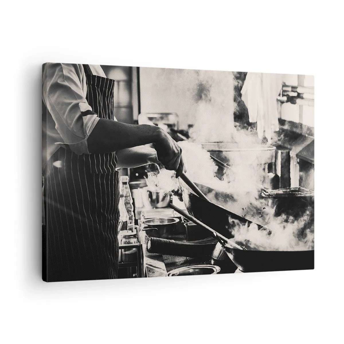 Canvas picture - A chef at work in the kitchen with steam rising from a frying pan - 70x50cm - Alchemy of Flavours - Modern wall decoration for the living room and bedroom ARTTOR