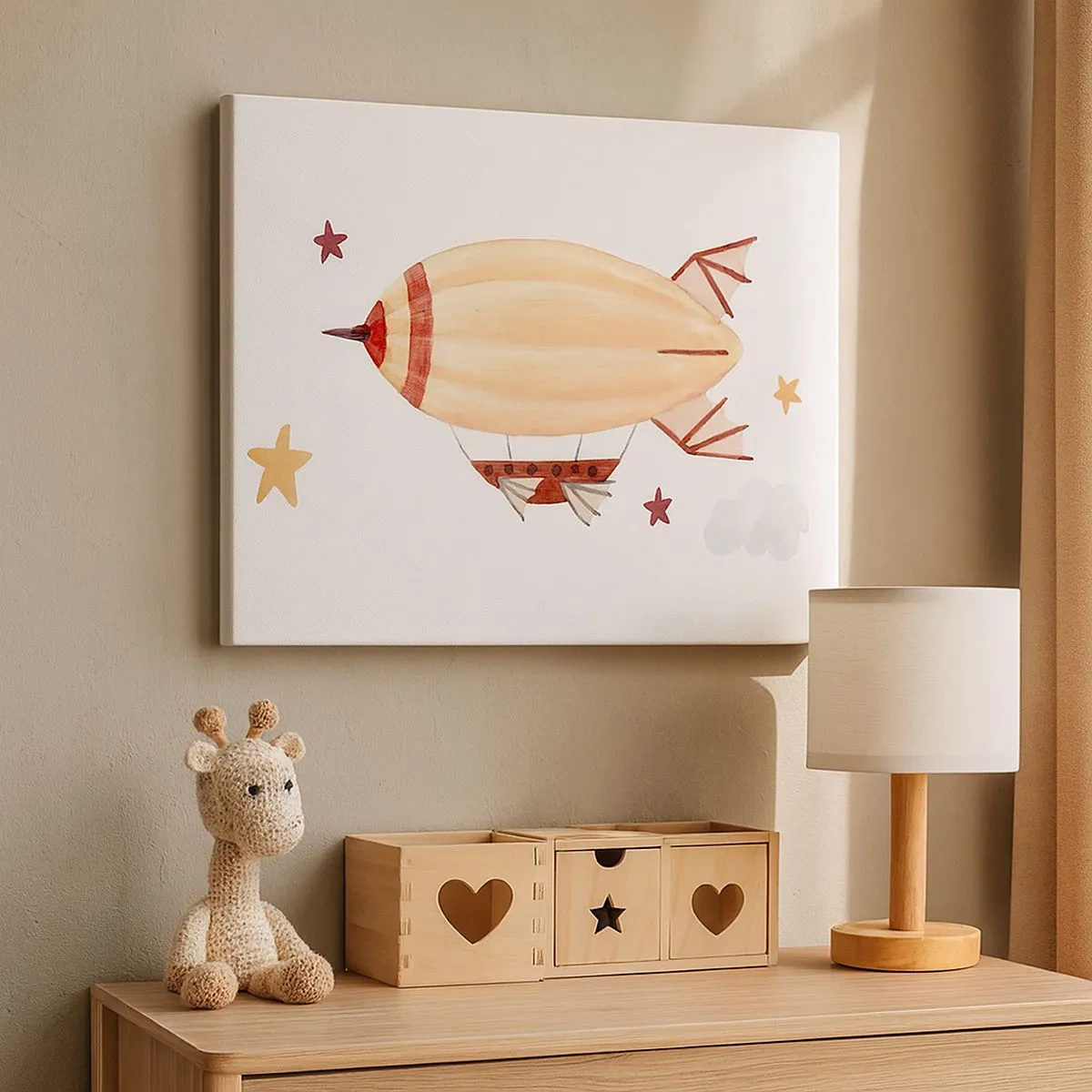 Canvas picture - A hand-painted airship against a backdrop of stars - 70x50cm - Airship - Modern wall decoration for the living room and bedroom ARTTOR
