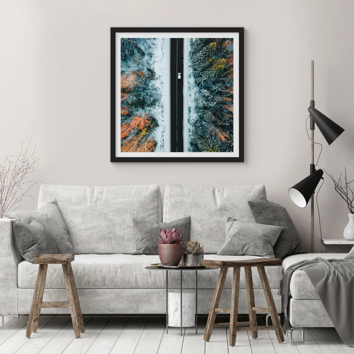 Poster in black frame - Through a Wintery Forest - 60x60 cm