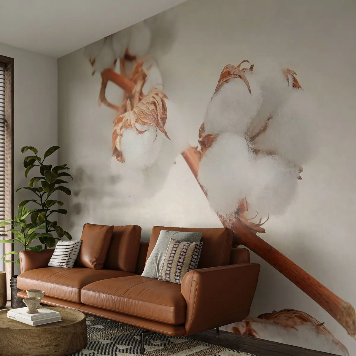 Photo Wallpaper Standard Eco - Just Cuddle It - Cotton Flower, Flower, Cotton Twig - 150x105 cm