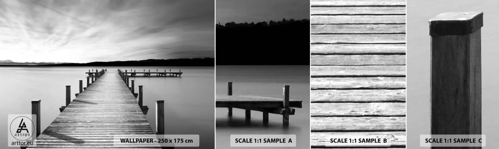 Photo Wallpaper Sample Self-Adhesive Deluxe Sticker - Lake of Peace - Landscape, Lake, Wooden Bridge - 100x30 cm
