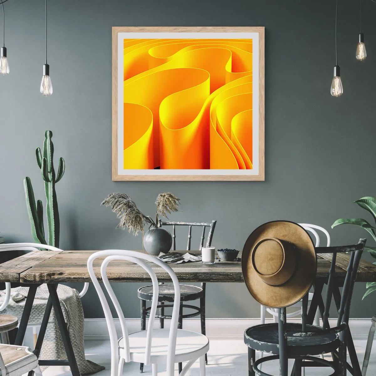 Poster in light oak frame - Like Waves of the Sun - 50x50 cm