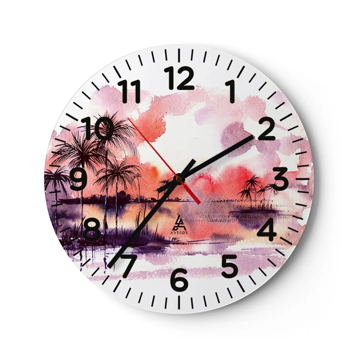 Wall clock - Clock on glass - Peace of Tropics in Red - 40x40 cm