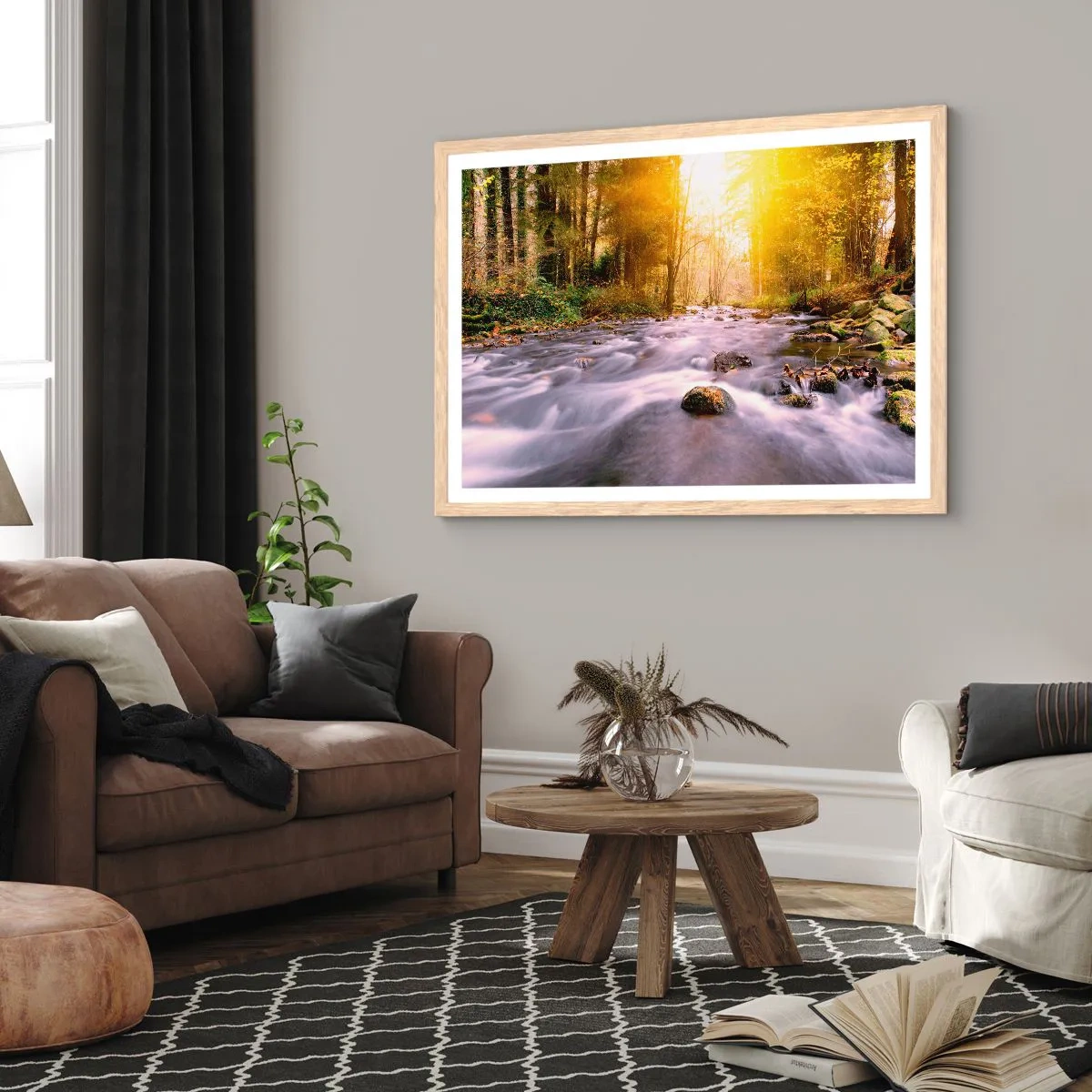 Poster in light oak frame - Malachite in Silver and Gold Setting - 100x70 cm