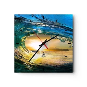 Wall clock - Clock on glass - In an Emerald and Gold Crystal - 40x40 cm