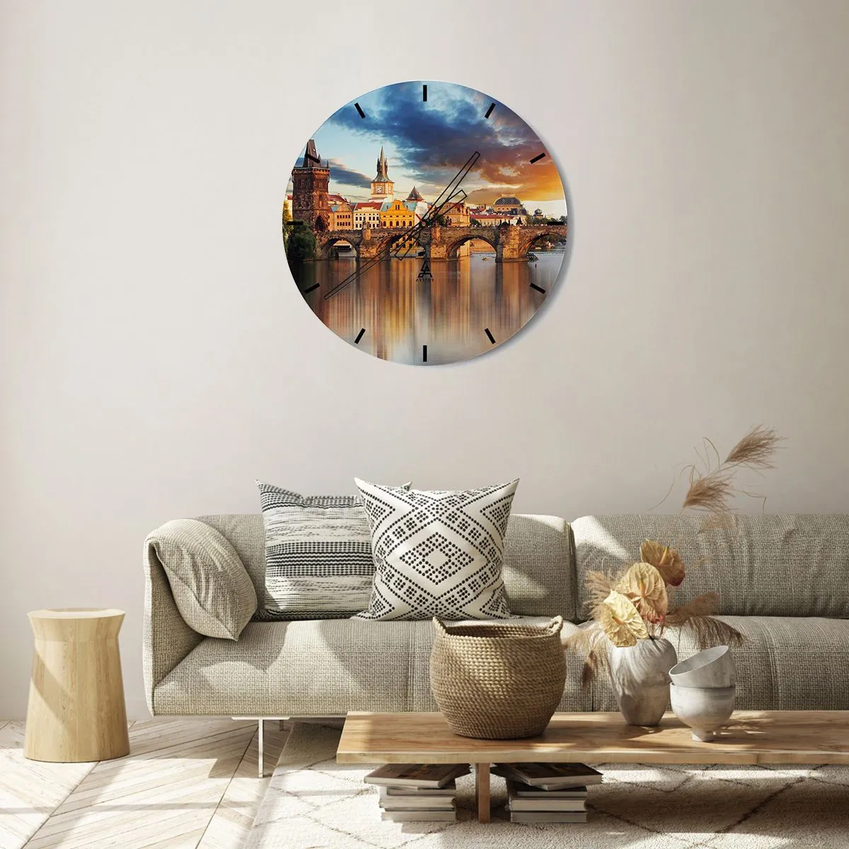Wall clock - Clock on glass - Beautiful Prague - 30x30 cm