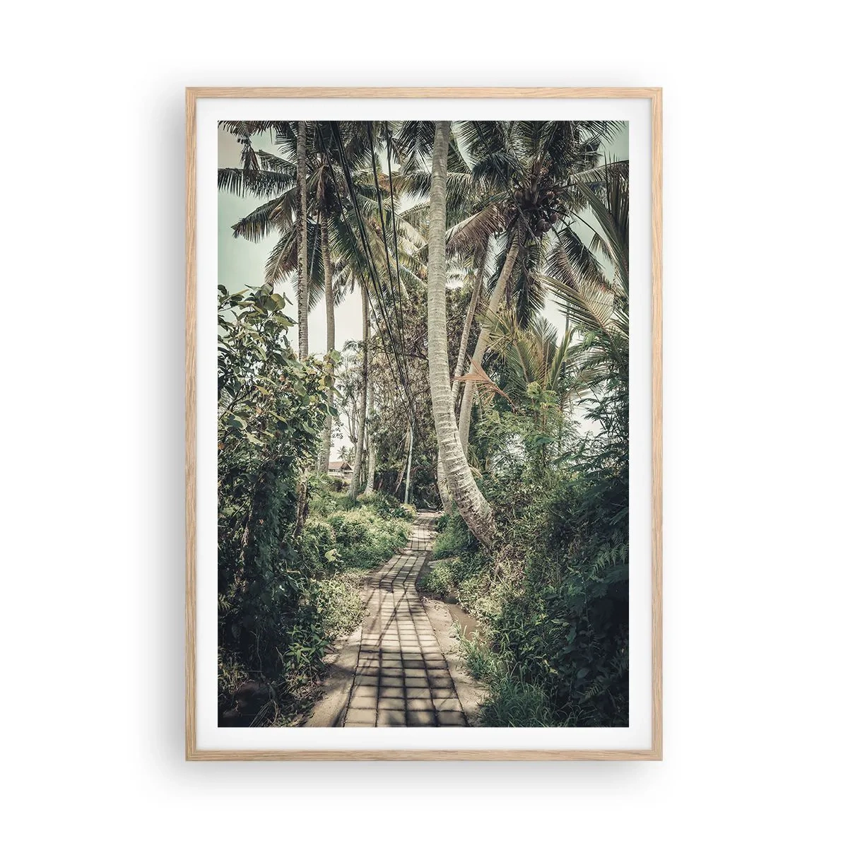 Poster in light oak frame - Palmtree Alley - 70x100 cm