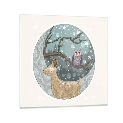 Glass picture - Fairytale Night in a Forest - 60x60 cm