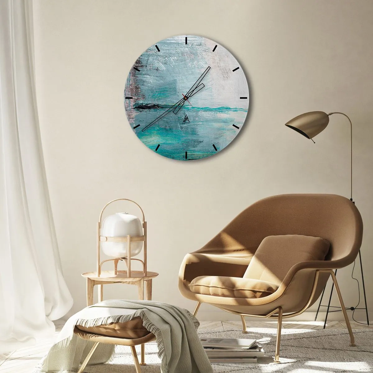 Wall clock - Clock on glass - Horizontally in Blue - 40x40 cm