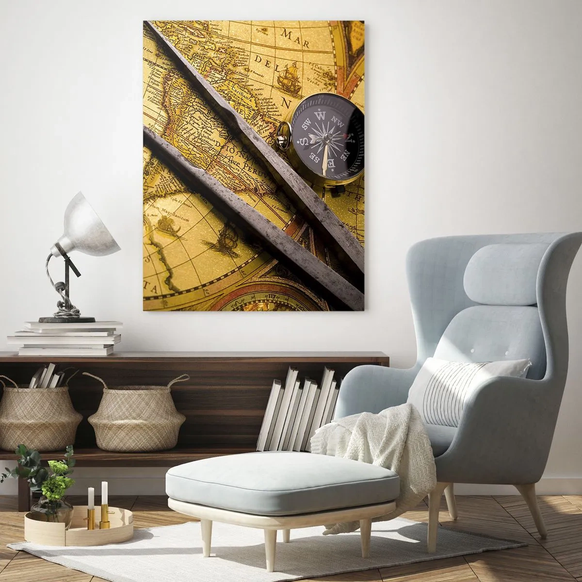 Glass picture - With a Compass through the Seas - 70x100 cm