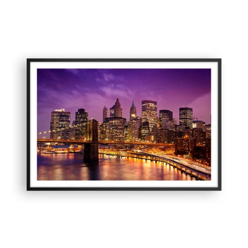 Poster in black frame - Violet and Gold Manhattan - 91x61 cm