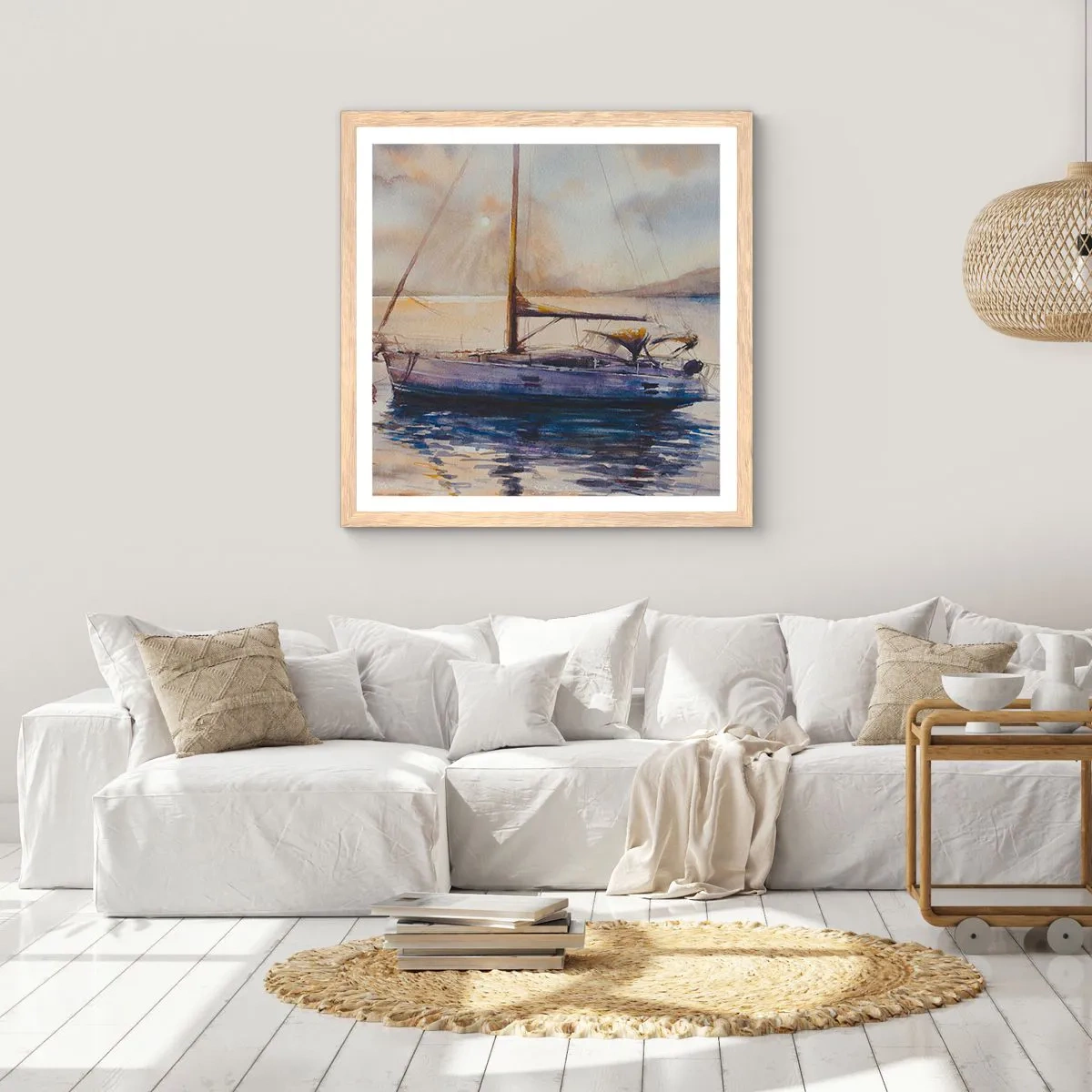 Poster in light oak frame - Evening in Harbour - 30x30 cm