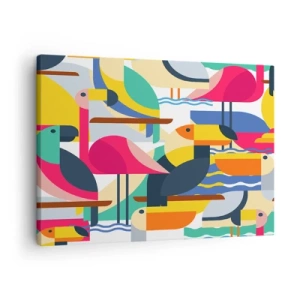 Canvas picture - Colorful birds in an abstract, geometric composition - 70x50cm - Birds' Party - Modern wall decoration for the living room and bedroom ARTTOR