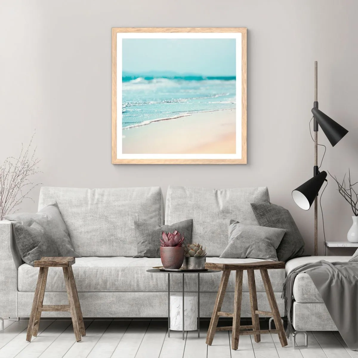 Poster in light oak frame - Warmth and Breeze - 50x50 cm