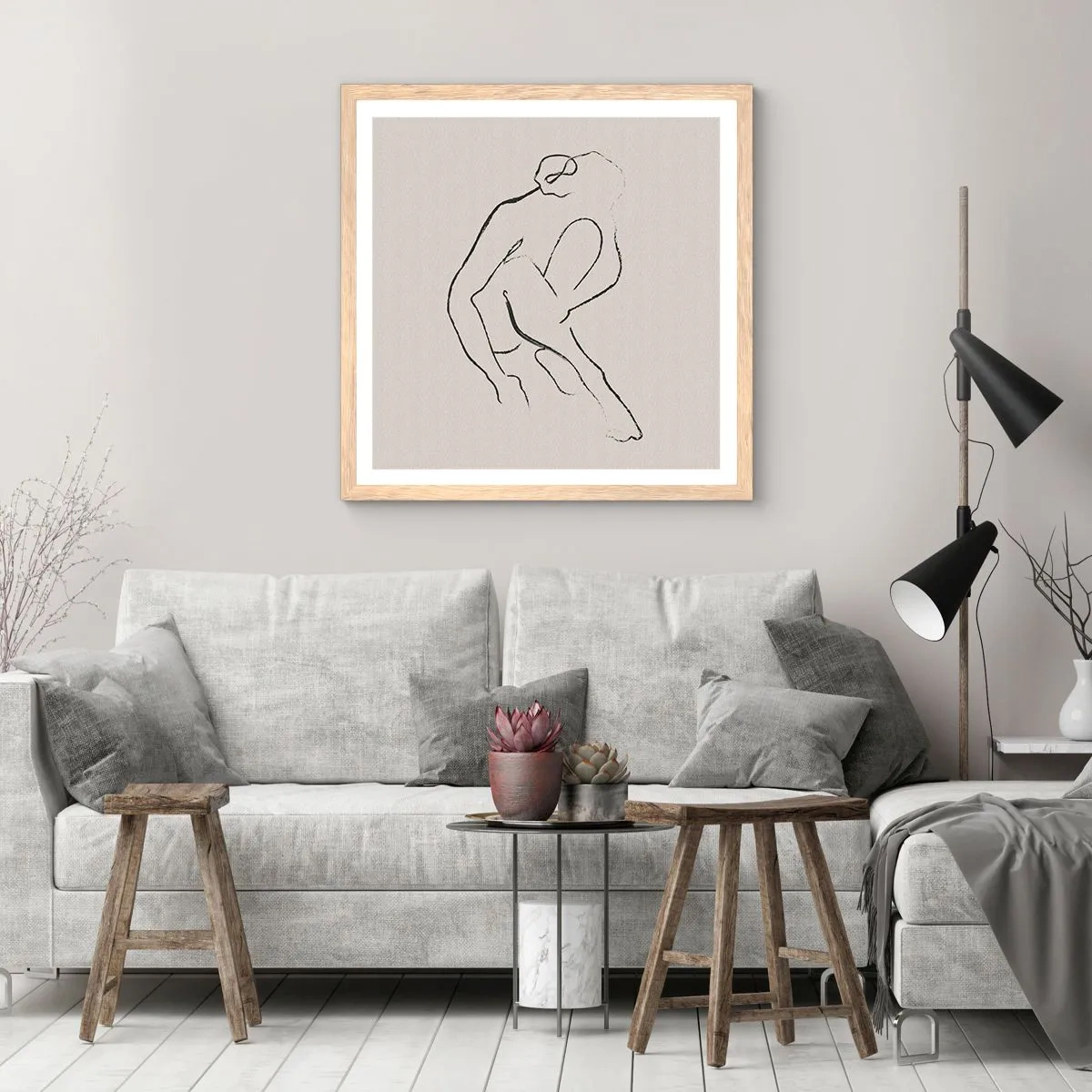 Poster in light oak frame - Intimate Sketch - 60x60 cm