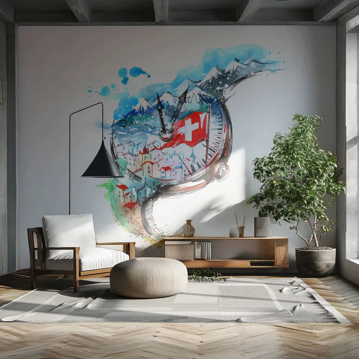 Photo Wallpaper Premium Canvas - Spirit of Switzerland - Abstraction, Swiss Watch, Alps - 200x140 cm