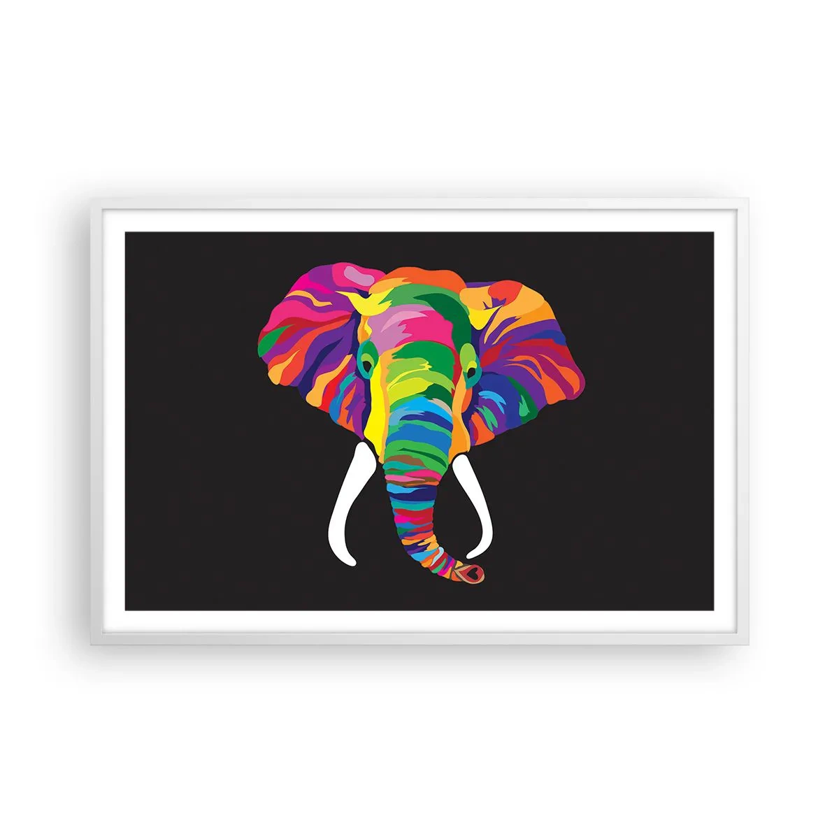 Poster in white frmae - Elephant That Enjoyed Rainbow Bath - 91x61 cm